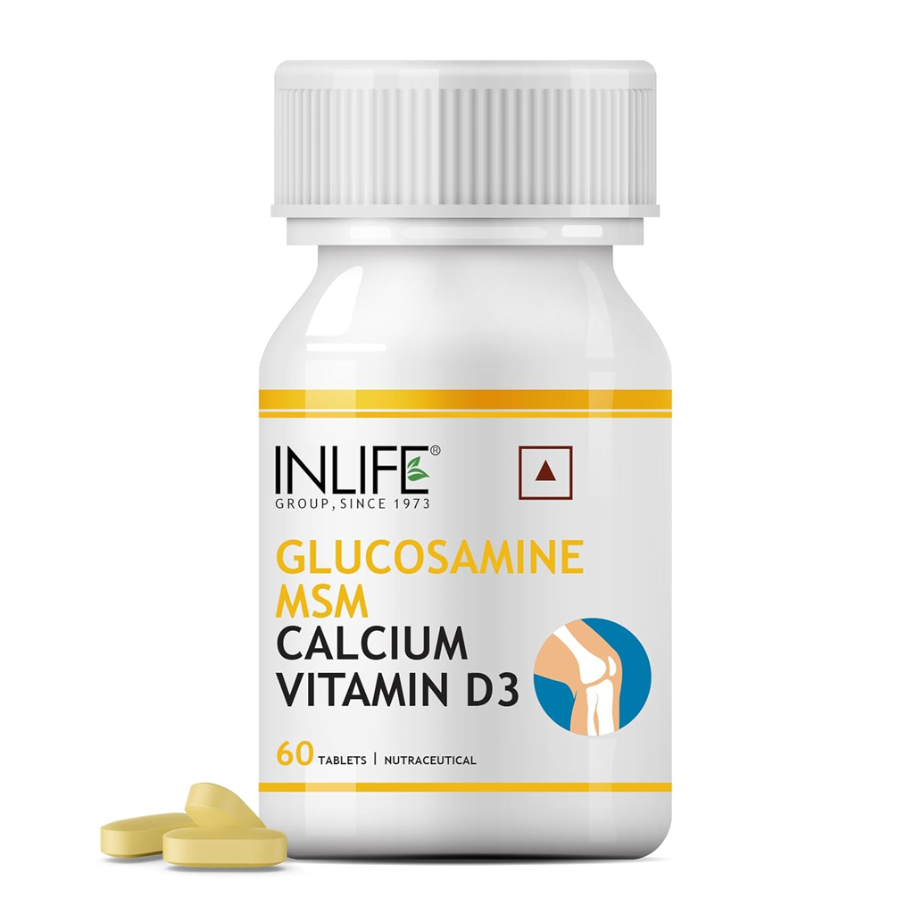 Picture of GLUCOSAMINE WITH MSM, CALCIUM & VITAMIN D3 INLIFE PVT. LTD INLIFE 5.5 x 5.5 x 10.5 cm; 133 g
