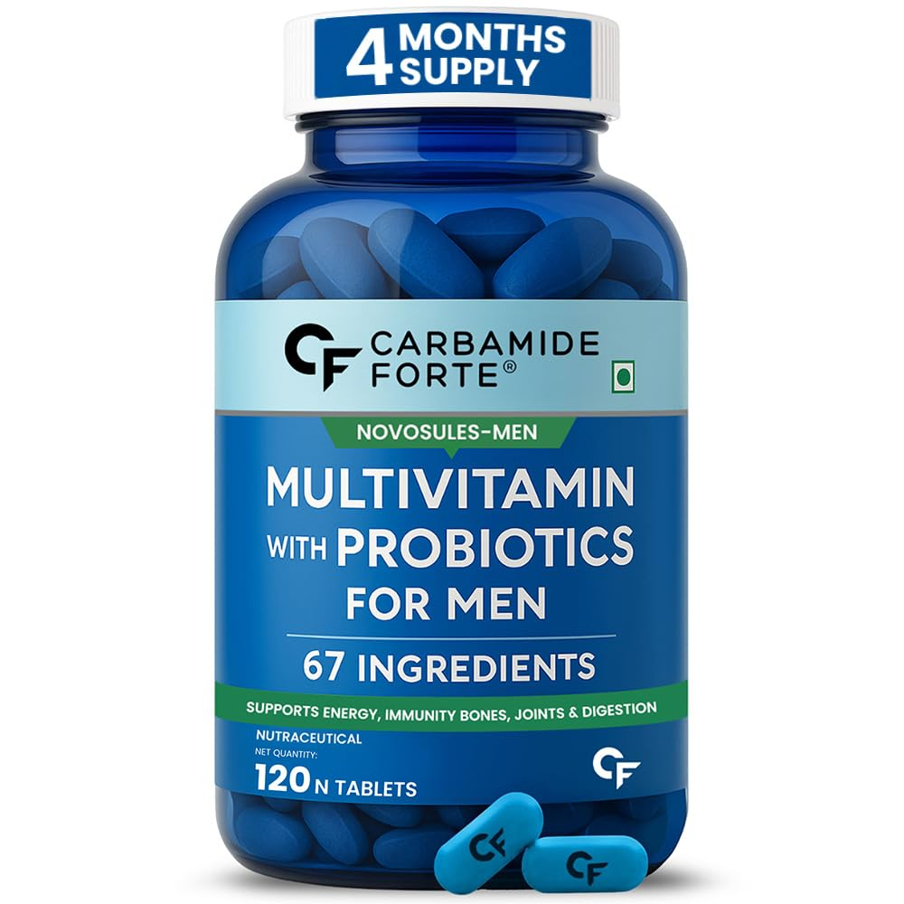 Picture of MULTIVITAMIN TABLETS WITH PROBIOTICS FOR MEN NOVUS LIFE SCIENCES PVT. LTD CARBAMIDE FORTE ‎7.5 x 7.5 x 13.5 cm; 230 g