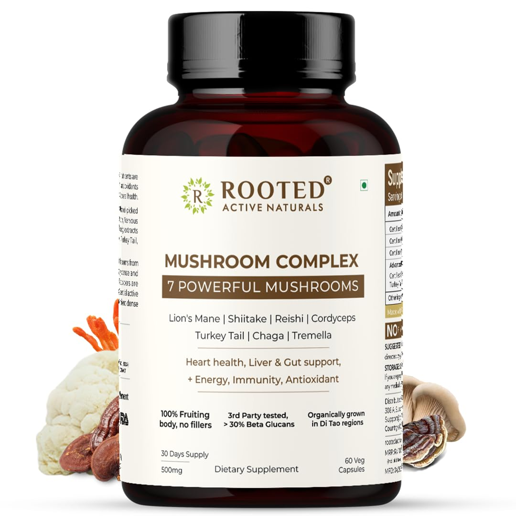 Picture of 7-IN-1 MUSHROOM COMPLEX HERBALVEDA PHARMACY ROOTED ‎2.5 x 2.5 x 14.5 cm; 50 g