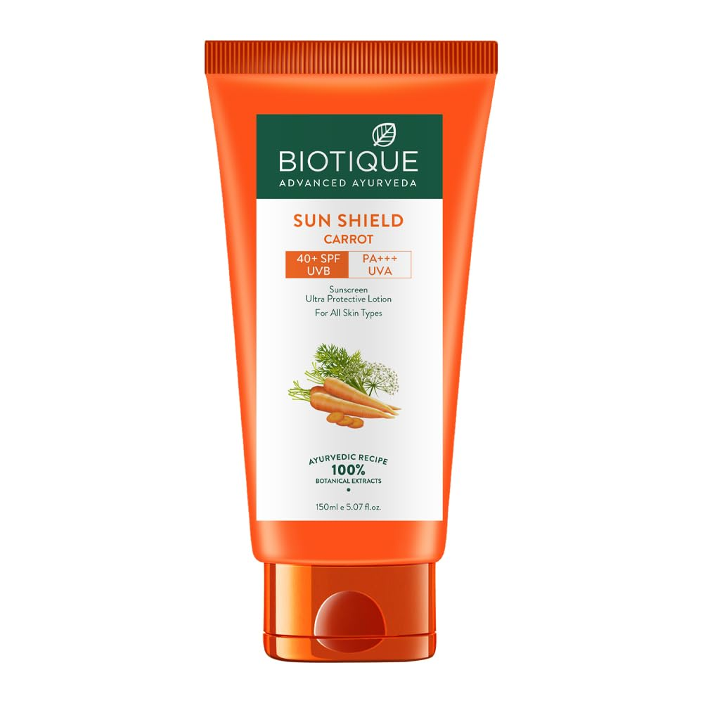 Picture of SUN SHIELD CARROT 40+ BIOVEDA FARMACY PVT LTD BIOTIQUE 7.5 x 4.5 x 15.5 cm; 150 g