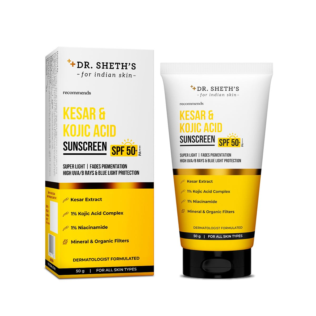 Picture of KESAR & KOJIC ACID SUNSCREEN WITH SPF 50 PA++++ INDO HERBAL PRODUCTS DR. SHETH'S 6.5 x 4.1 x 10.7 cm; 50 g